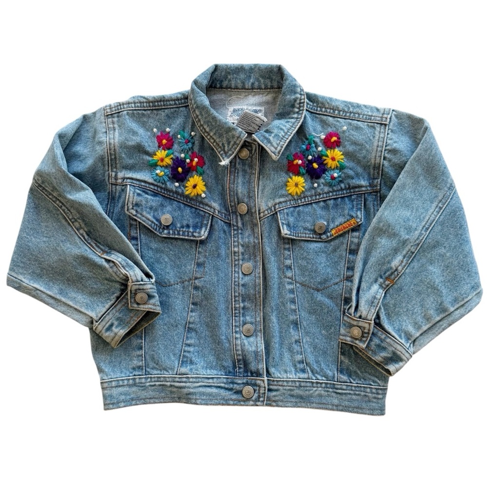 Vintage Jordache Denim Jacket with Floral Embroidery